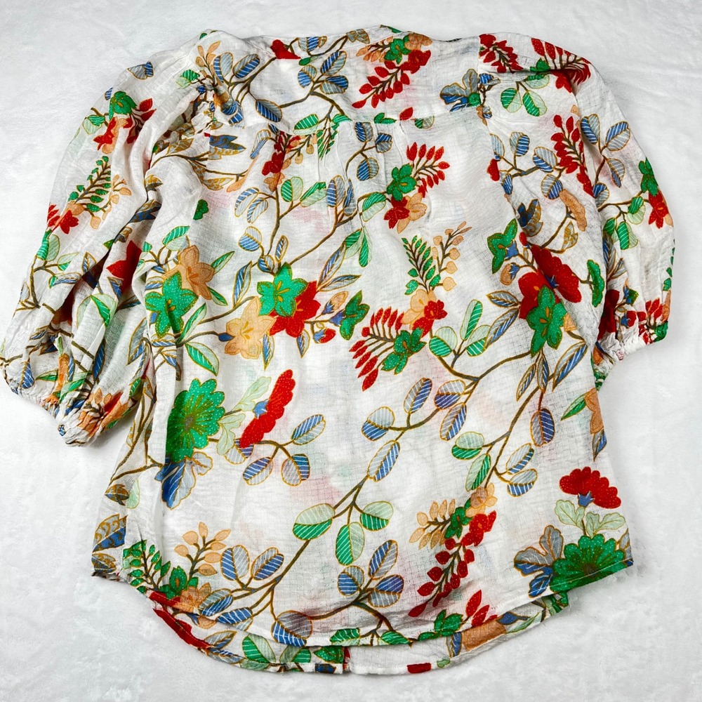 Maeve Anthropologie Floral Puff Sleeve Button Down Blouse White Multi Size 4 - Picture 11 of 12